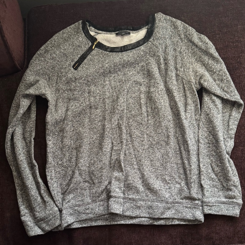 The Limited Gray Crewneck Sweater with Zipper Accent
